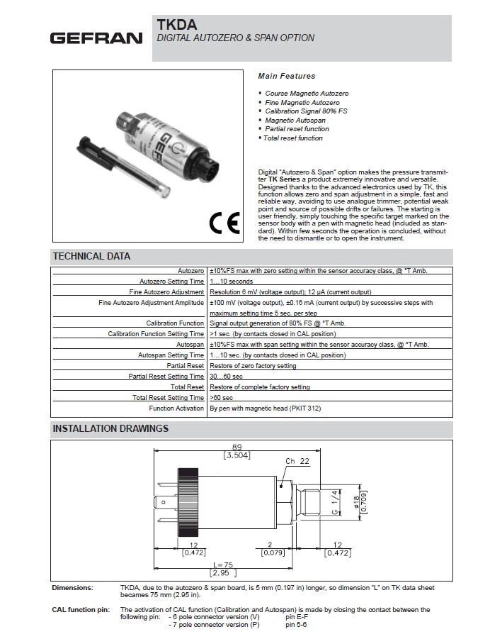 GEFRAN【TKDA】磁性零點調整壓力傳感器